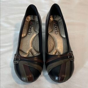 Alberto Black Wedge Heels Women's Shoes Buckle Detail Comfort Low Heel‎